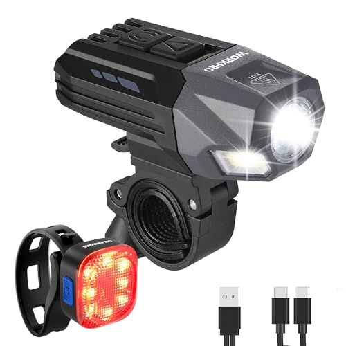 WORKPRO 自転車ライトセット ヘッド&テールライトセット ledライト 超高輝度自転車ライト 2+4+5照明モード 最大照射距離120m 明るさ無段階調整 記憶機能搭載 バイクライト ハイキング キャンプ 通勤通学 夜間走行 USB充電 3c7c261a