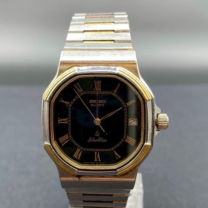 希少/稼働品】SEIKO SilverWave 腕時計 オクタゴン 黒文字盤 デイト
