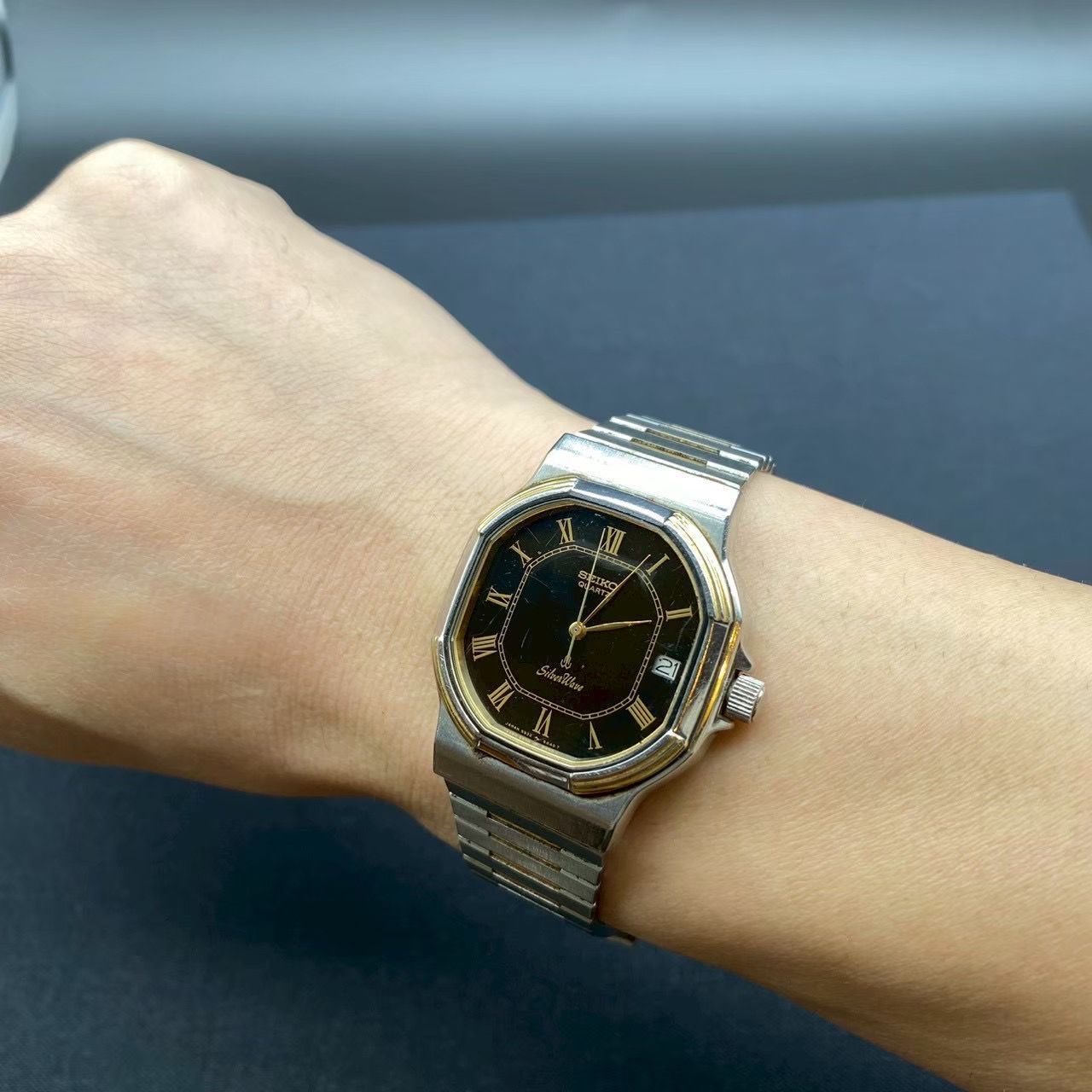 希少/稼働品】SEIKO SilverWave 腕時計 オクタゴン 黒文字盤 デイト