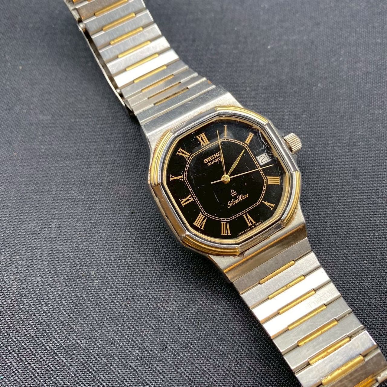 希少/稼働品】SEIKO SilverWave 腕時計 オクタゴン 黒文字盤 デイト