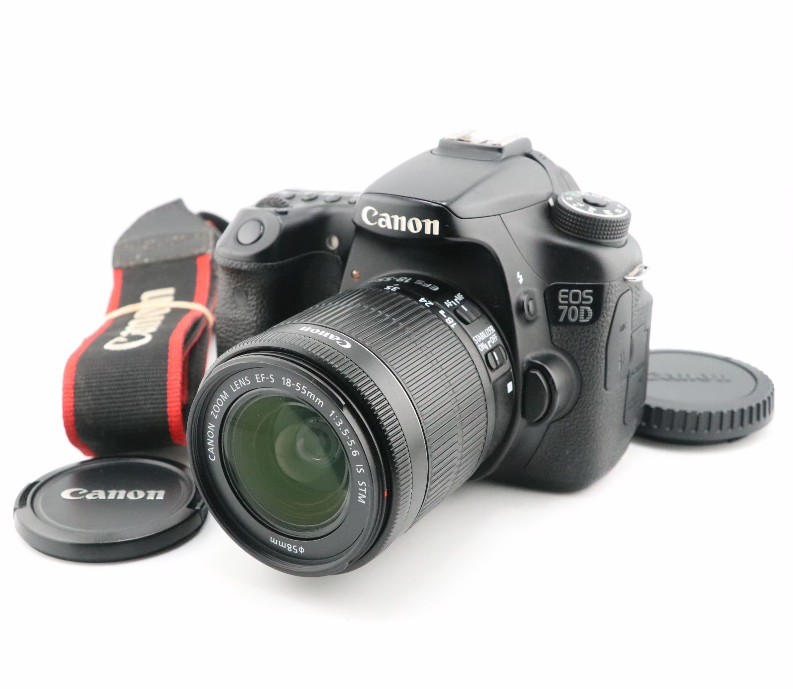 Canon EOS 70D 本体 一眼レフ ストラップ バッテリー3個付き ☆キヤノン CANON EOS 70D + EF-S 18-55mm F3.5-5.6 IS STM ストラップ