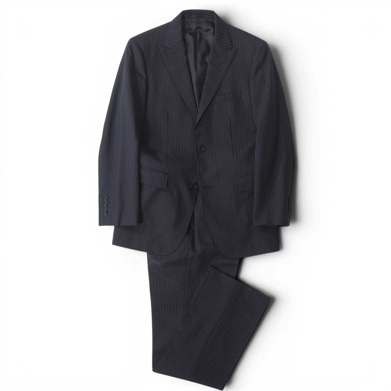□バーバリー ブラックレーベル BURBERRY BLACK LABEL ウール ピークドラペル スーツ ジャケット パンツ 36 ブラックストライプ メンズ 正規品 6-AE032