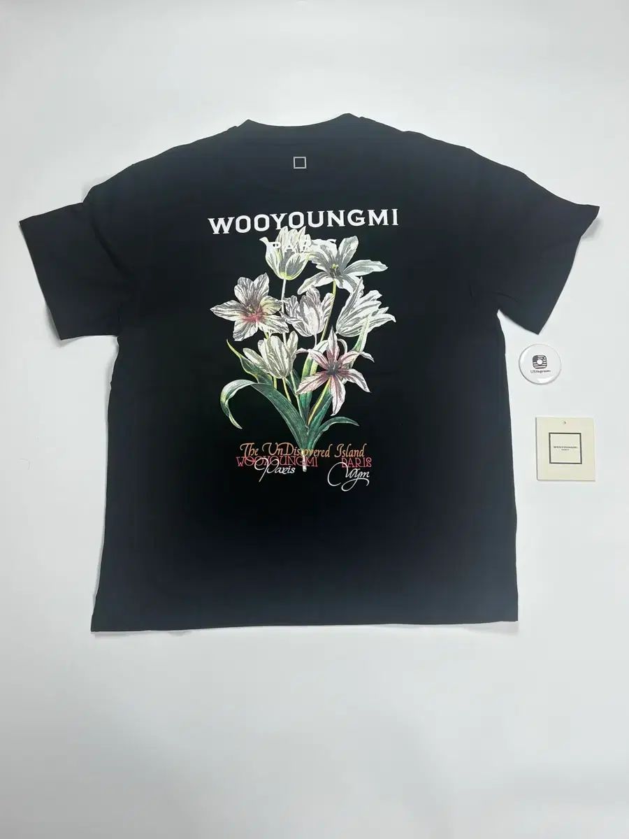 WOOYOUNGMI ブラック フラワー プリンティング 半袖 Tシャツ