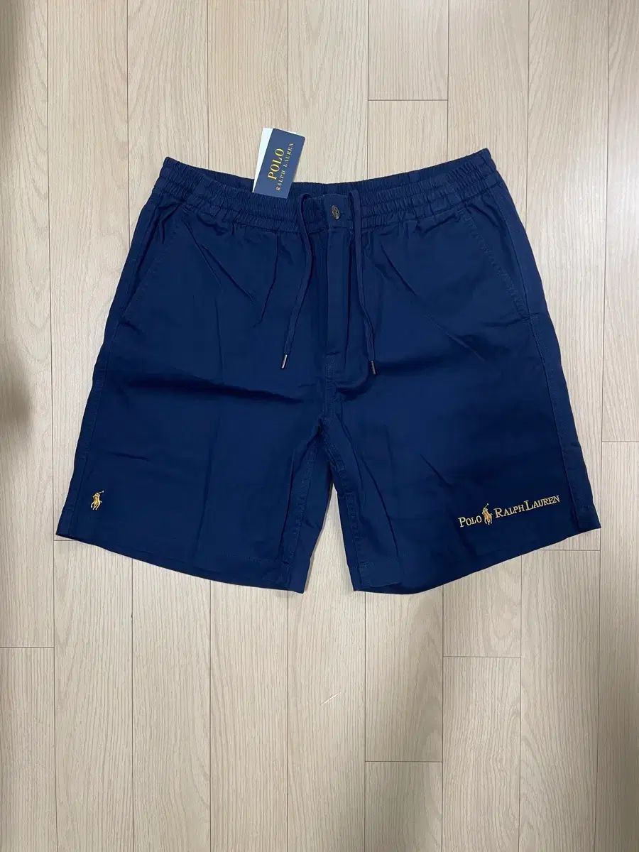 新品 ポロ Ralph Lauren ロゴ コットンハーフパンツ ネイビー M