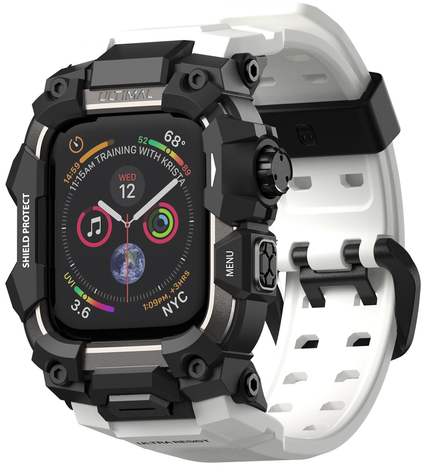新品 ULTIMAL に対応 Apple Watch Series 9/8/7（45mm）用 バンド一体型保護ケース TPU 耐衝撃 高耐久 通気性 簡単装着 スポーツ/アウトドア向け 白色