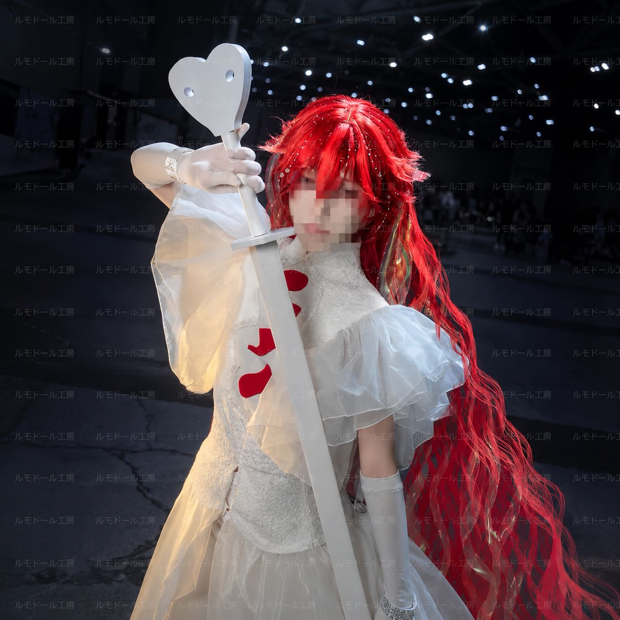 コスプレウィッグ パパラチア 風 宝石の国 風 レッド 真紅 ロングヘア 約170cm 超ロング 男女兼用 ハンドメイド 撮影用 一点物