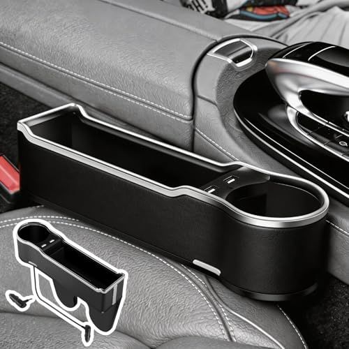 【EXCEREY 】車 収納ポケット シートサイドポケット 大容量 隙間収納 ドリンクホルダー 高速USB充電 全車種対応 滑り止め設計 取り外し可能アーム+保護スポンジ 運転席/助手席兼用 ブラックas