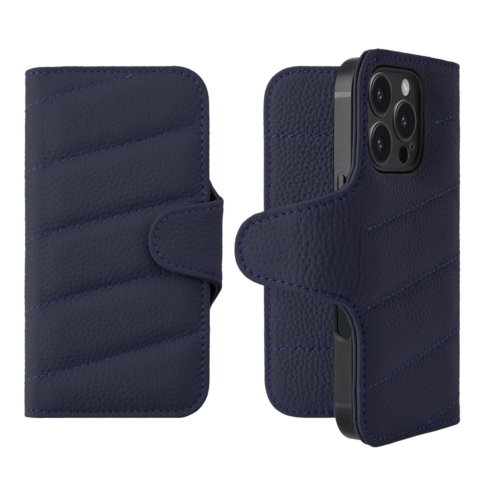 新品 HANATORA for iPhone 17Air ケース 手帳型 本革 スマホケース スマホ キルティング ボタン留め シュリンクカーフレザー ギフト マグネットなし ネイビー QH02T-17Air-Navy