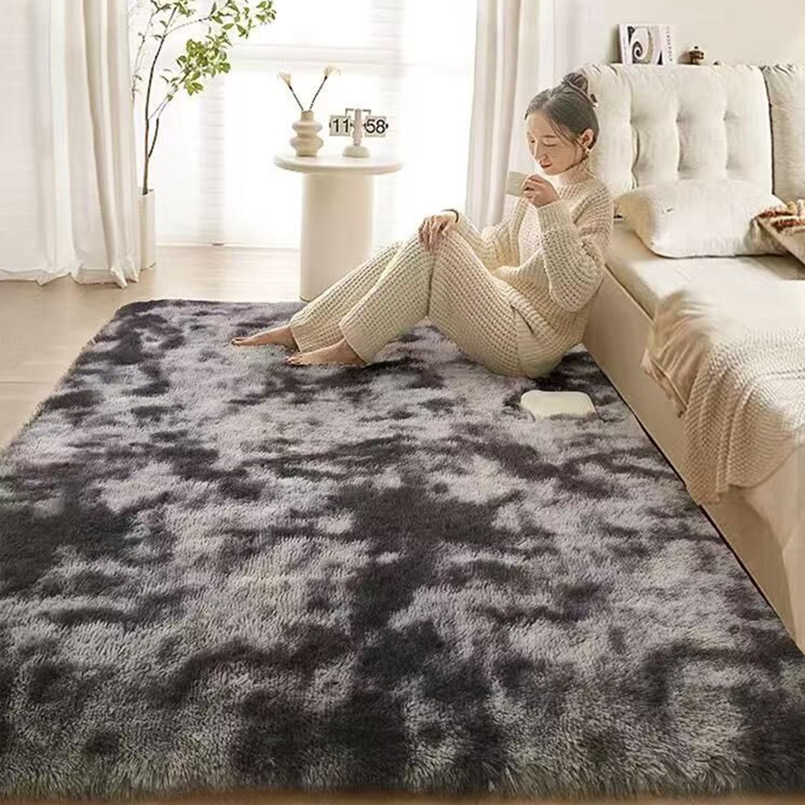 特価　ふわふわ 低反発 絨毯 北欧 厚手 長方形 滑り止め付き 200x250cm 洗えるラグ HOSUR シャギーラグ 洗える オールシーズン(スモーキーグレー) ラグ カーペット ラグマット