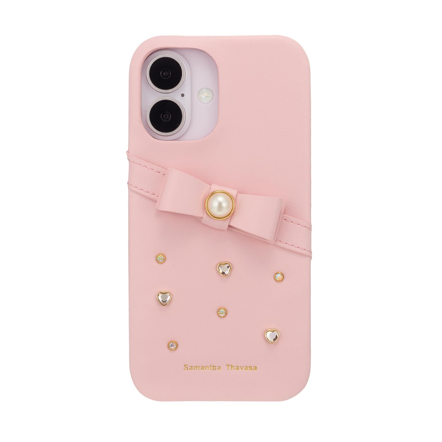 新品 [Samantha Thavasa] iPhone 16 ケース 背面型 Wrap Case with Bijou for 正規品 サマンサタバサ (Salmon Pink)