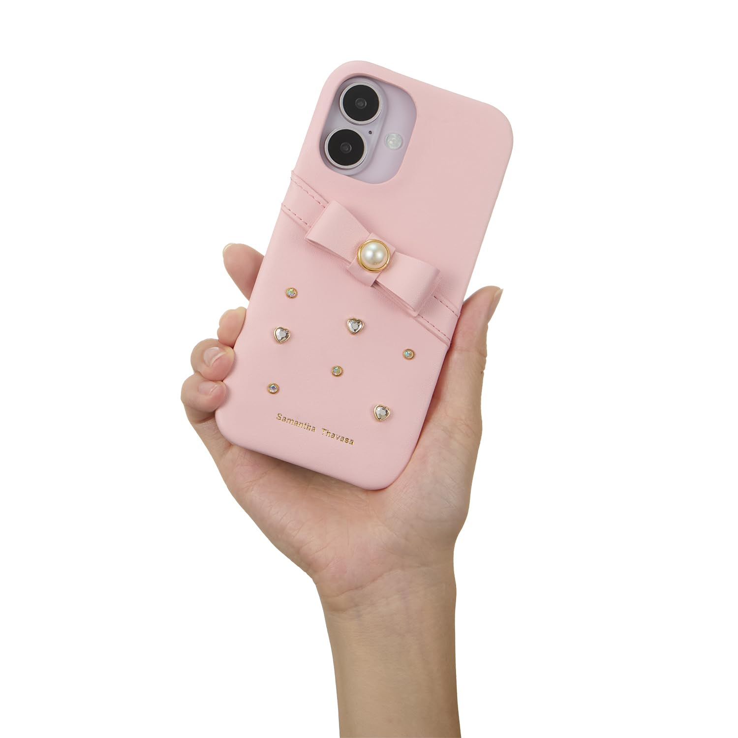 新品 [Samantha Thavasa] iPhone 16 ケース 背面型 Wrap Case with Bijou for 正規品 サマンサタバサ (Salmon Pink)