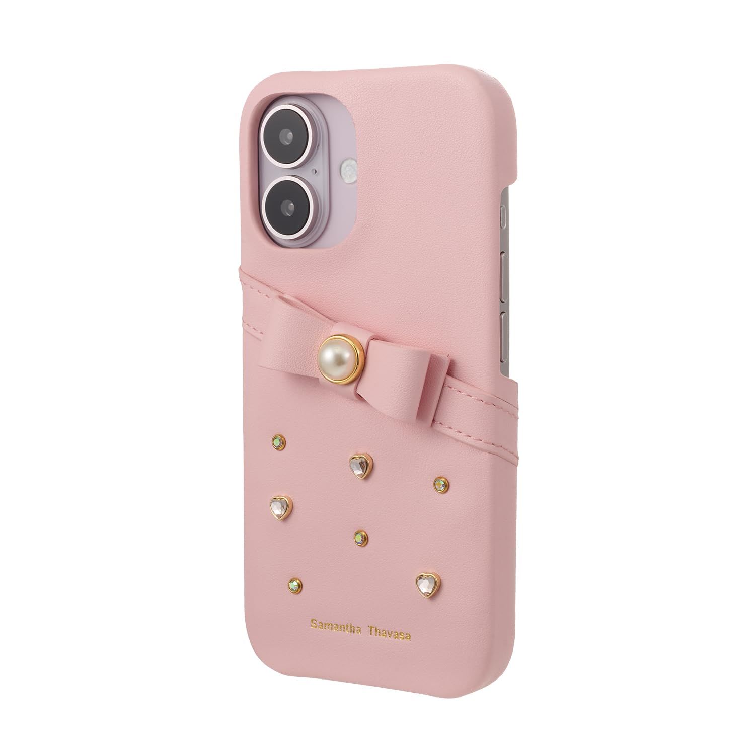 新品 [Samantha Thavasa] iPhone 16 ケース 背面型 Wrap Case with Bijou for 正規品 サマンサタバサ (Salmon Pink)