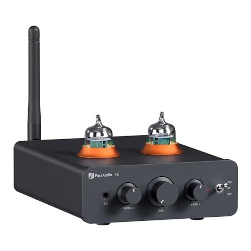 Fosi Audio P3 真空管 プリアンプ ヘッドホンアンプ 小型 ホームオーディオ ミニ真空管プリアンプ Bluetooth aptX LL HD 高低音制御対応 HiFi ステレオ アクティブスピーカー適用 RCA/AUX ポート搭載 1e8c8a92