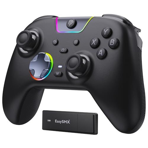 【新品】EasySMX X05PRO PC コントローラー 無線/有線接続 2.4Gレシバー付き 軽音ボタン RGBライト 1000Hz ポーリングレート TURBO連射 振動調整 1000mAhバッテリー PC/Steam Deck/Swi aa624a92