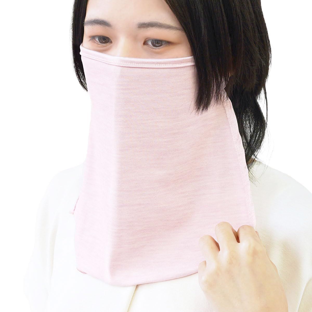 新品 ［絹屋］ 冷感シルクのフェイスカバー シルク 紫外線 UVカット 接触冷感 マスクタイプ レディース SO7648 藤色