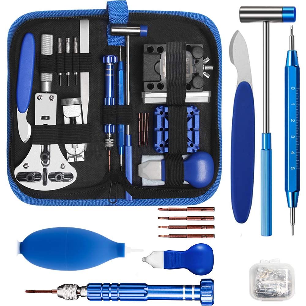 TuxFezug 時計工具　時計修理 腕時計工具 時計 こま詰め キット 腕時計修理工具セット 時計 電池交換　腕時計 ベルト 工具　時計ちょうせい　腕時計 バンド調整　時計 メンテナンス　時計　バンド交換　時計　腕時計 ベルト調整　工具　コ 8ebc1e67