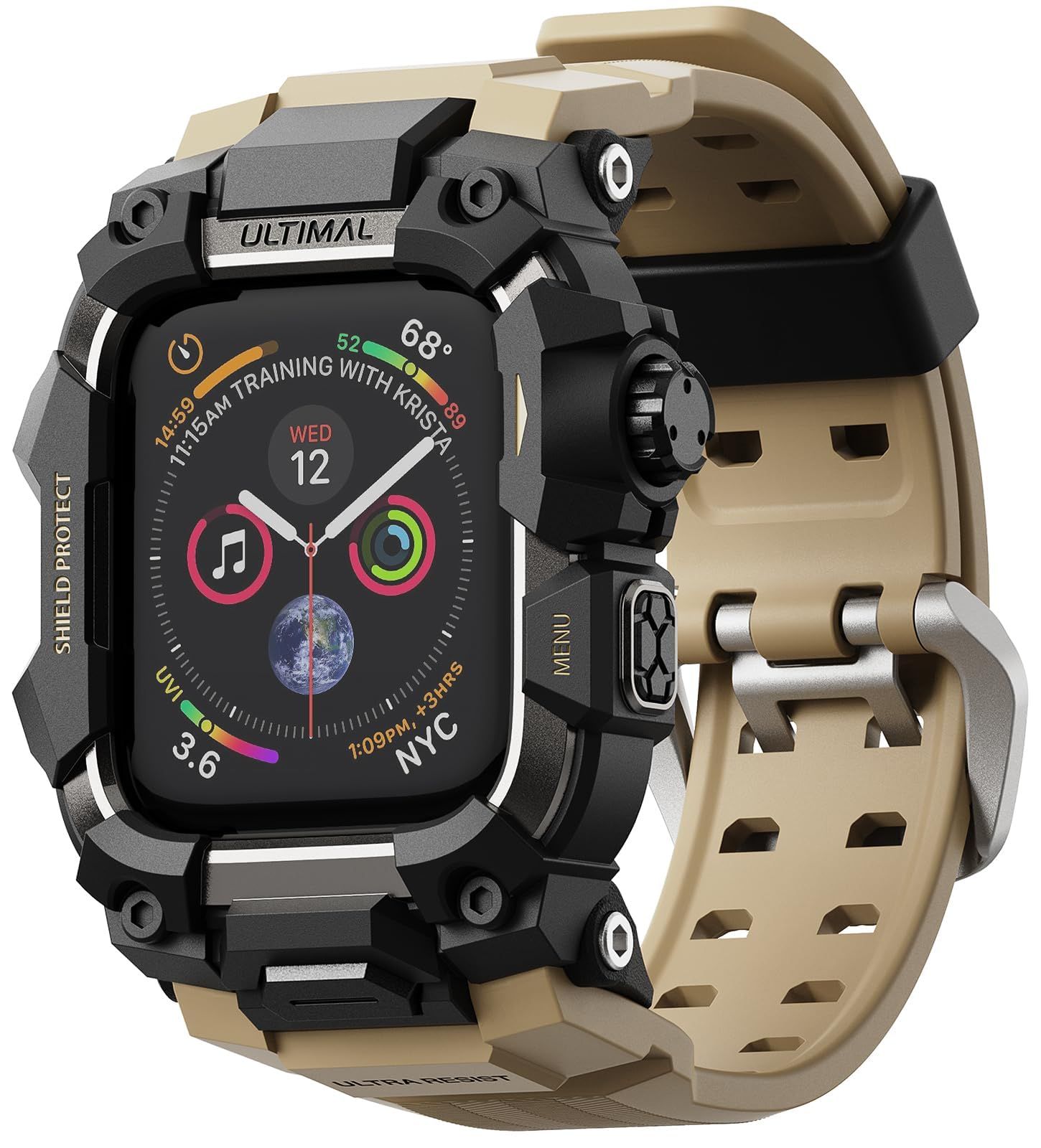 新品 ULTIMAL に対応 Apple Watch Series 9/8/7（45mm）用 バンド一体型保護ケース TPU 耐衝撃 高耐久 通気性 簡単装着 スポーツ/アウトドア向け デザートイエロー