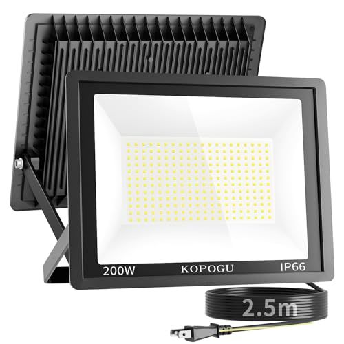 ☆新品☆LED 投光器 【200W超高輝度・2.5mコード・超薄型】アルミ製 屋外 ライト 角度自由調整 20000LM 昼光色 6500K 豪雨対応 IP66防水 省エネ 屋外 バーベキュー ガレージ カーポート 夜間工事 玄関 照明 ライ 0098ddcf