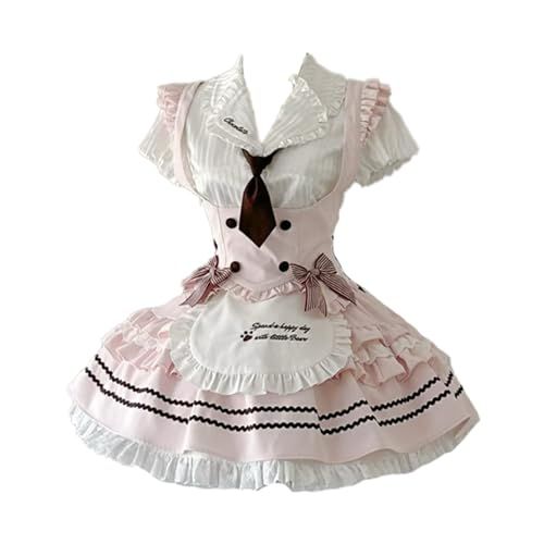 【新品】[MODKOKU] メイド服 3点セット 上下セット ロリータ セットアップ ミニスカート ウエストマーク レディース 服 制服 JK ゴスロリ フリル リボン メード服 コスプレ ロリィタ 仮装 Lolita アイドル 衣装 半袖 e6bf81be