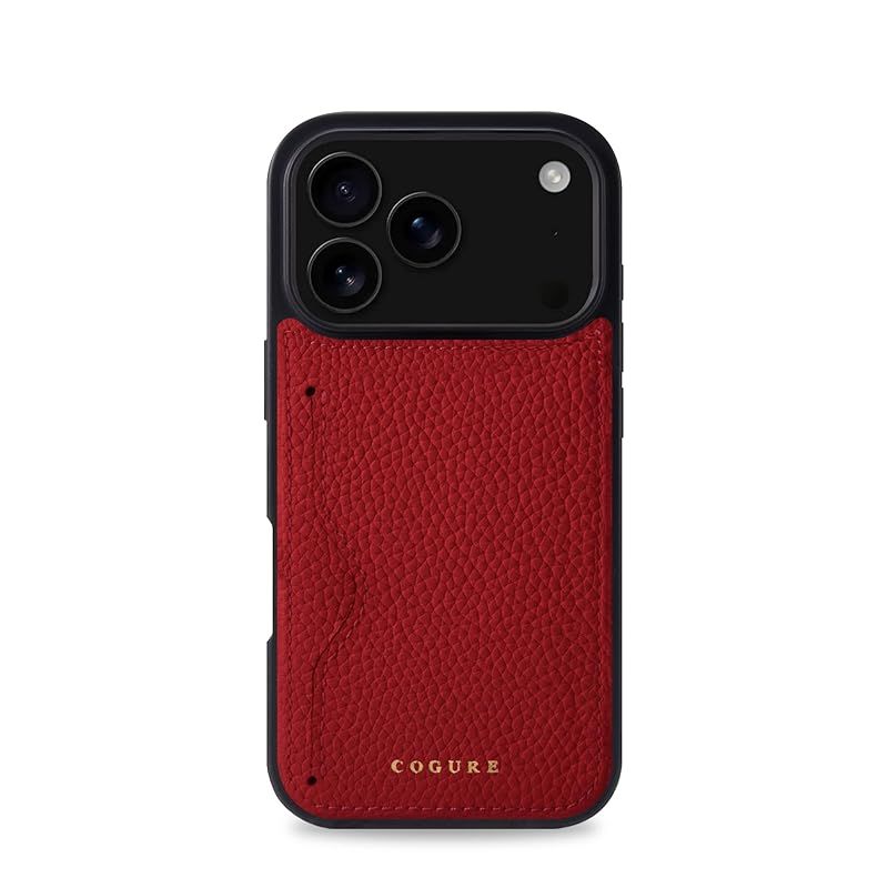 COGURE スマホケース 互換 iPhone17 Pro ケース 本革 シュリンクカーフレザー カード入れ TPUケース シンプル おしゃれ 専用ボックス付き COPC1 レッド【Red】
