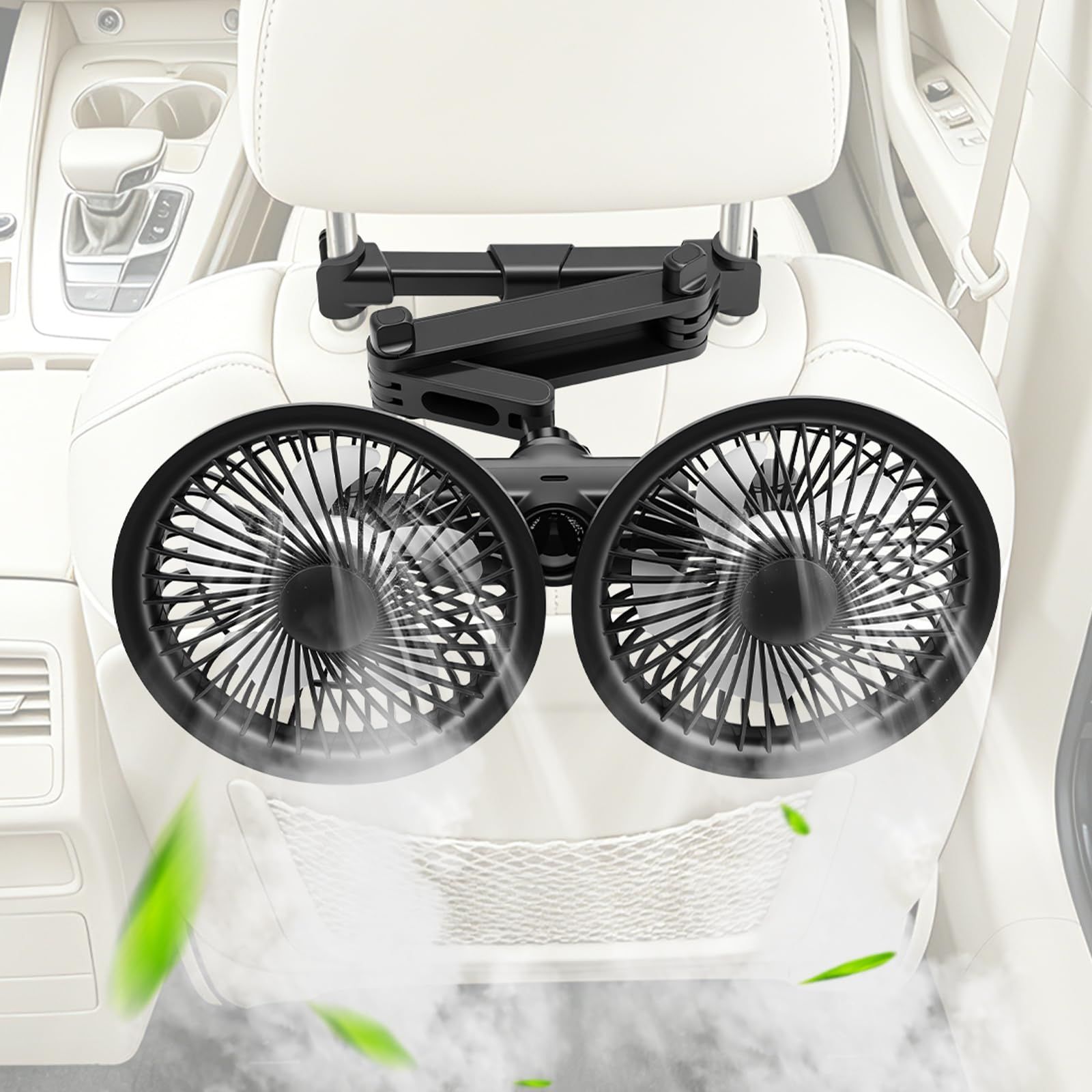 【2026年夏新登場】北澤商事 車載扇風機 双頭 車用電動ファン 3段階風量 車 扇風機 360°回転 角度調節可能 USB給電 長配線 車 サーキュレーター 熱中症対策 車中泊用 後部座席 低騒音 ヘッドレスト 取付簡単 12V 24V 兼 7a91ff10