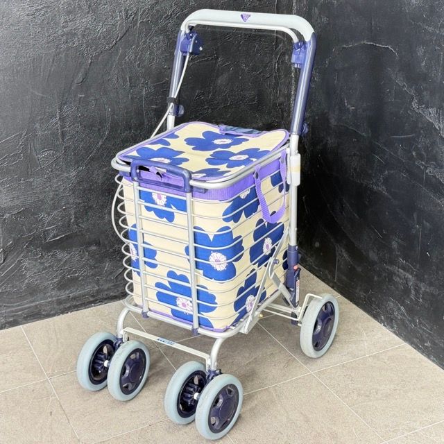 アルミワイヤーカート 【中古】WIRECART ショッピングカート 花柄 パープル 載荷重 20kg 折り畳み 手押しカート / 517083