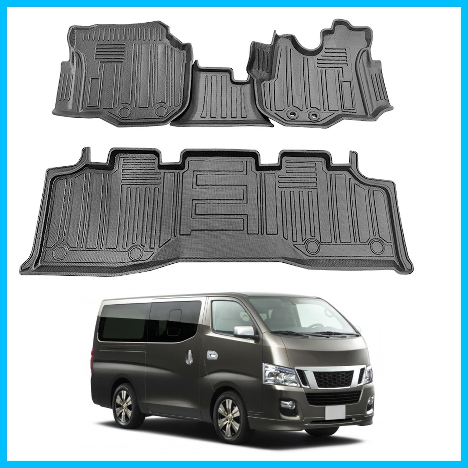 E26系専用 2012年6月~現行 日産 キャラバン NV350 キャラバン NV350 E26系専用に最適化されたカスタム3D設計 TPE素材 防水 適合対応ニッサン 滑り防止 耐汚れ 全天候仕様 1+2列目フロアマット ブラック 4Pセット