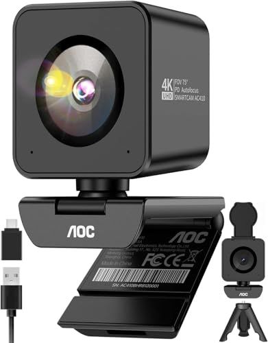 AOC WEBカメラ 4K 1200万画素 IMX363センサー搭載 PDAF 高速オートフォーカス F1.8大口径 1080P 60FPS ウェブカメラ マイク内蔵 プライバシーカバー 画角75° 三脚穴対応 USB PCカメラ ビデオ通話 81c82bfd