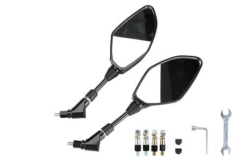 バイク ミラー 10mm 汎用タイプ、耐振、広角仕様で新保安基準に適合。左右 1 セット、10mm 正ネジ 逆ネジ ピッチ1.25 が各 2 本付属。垂直取り付けタイプの M10 規格車種に対応します。(沖縄・離島の方不可) a0bb67d3