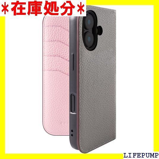 COGURE 互換 iPhone 17 ケース 手帳型 本革 PDE グレージュ+ピンク 2590