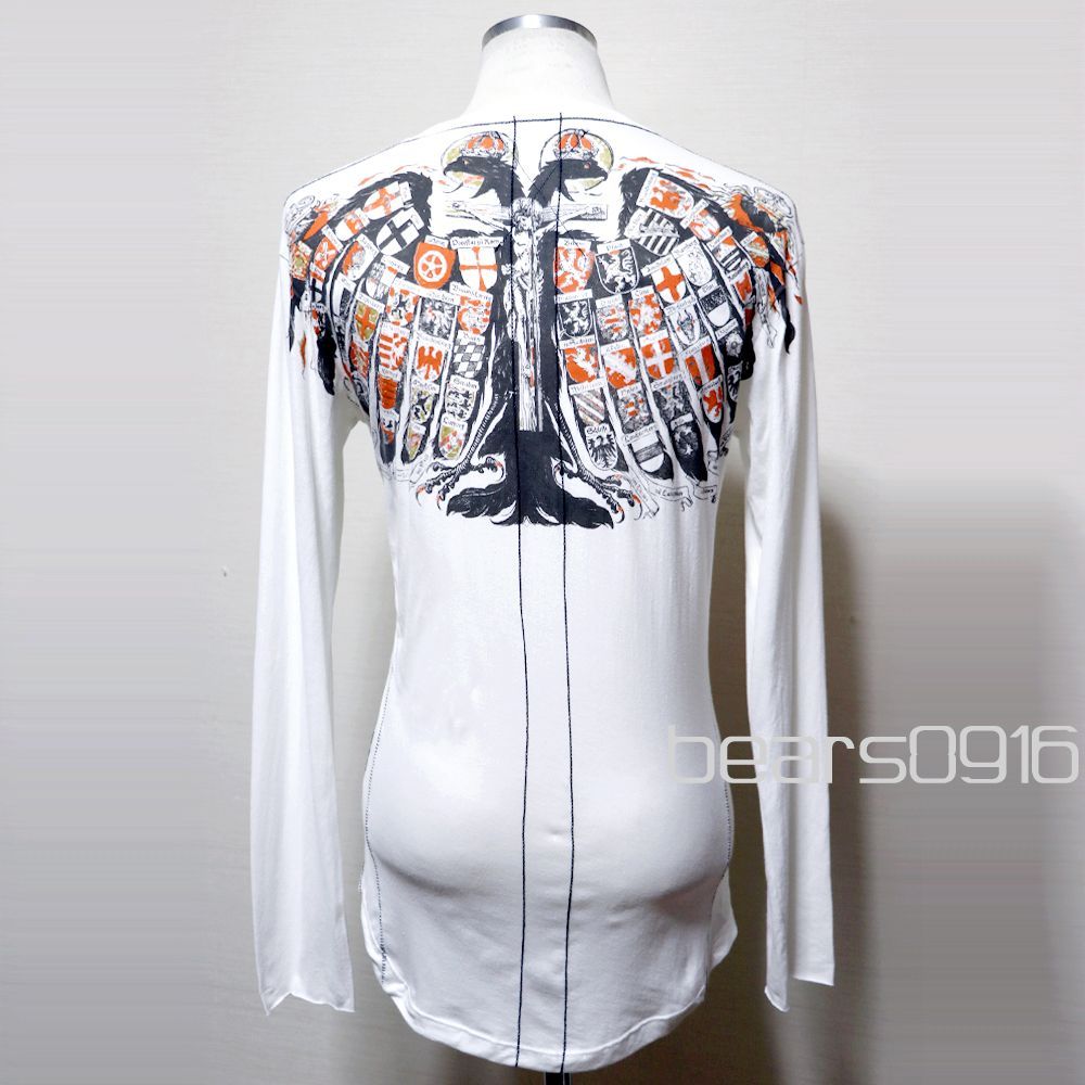 レリジョン Tシャツ メンズ S 白 新品 未使用 Vネック スカル 刺繍 長袖 ロンT モード ロック 双頭の鷲 イーグル バックプリント ホワイト RELIGION