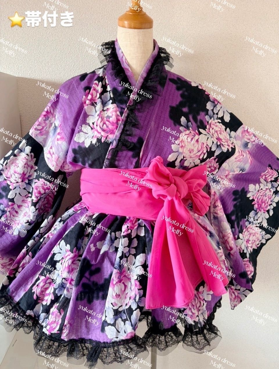 小悪魔パープル♡帯付き浴衣ドレス