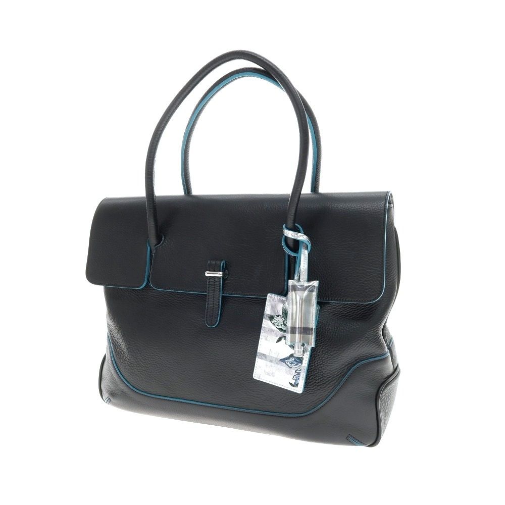 【中古】ペッレモルビダ PELLE MORBIDA VALS レザー トートバッグ ブラックxグリーンブルー【W42xH31.5xD11.5】【メンズ】