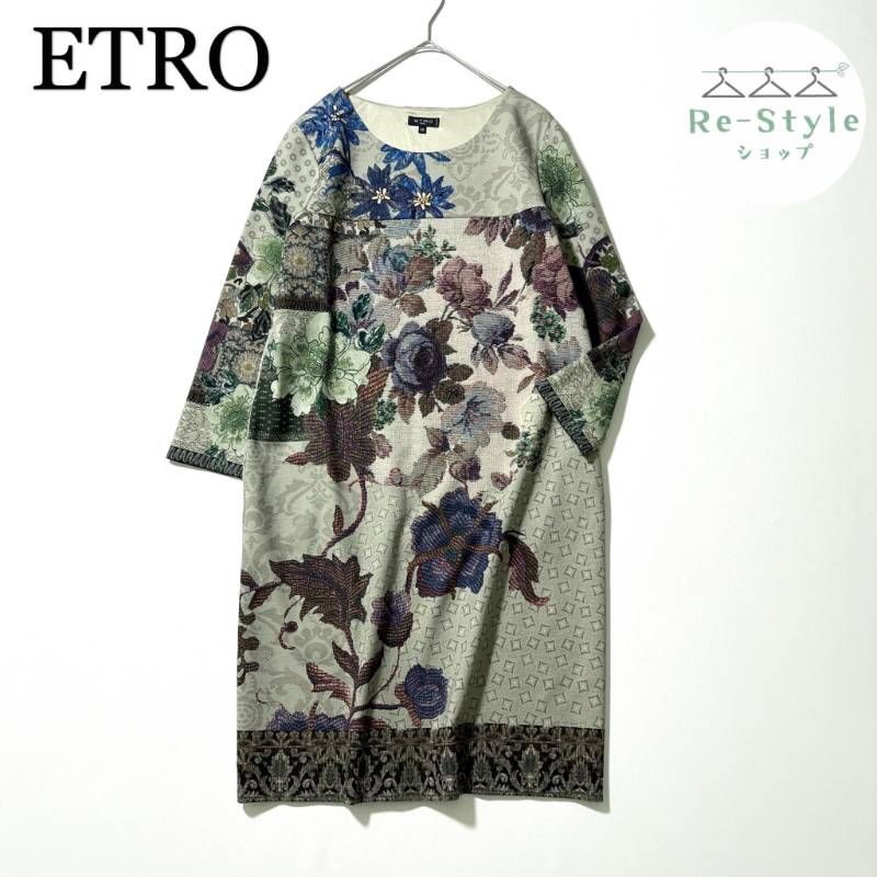 ETRO エトロ　ストレッチワンピース　花柄　切替　ペイズリー柄　希少　ゆったり　レディース　イタリア製　サイズ48