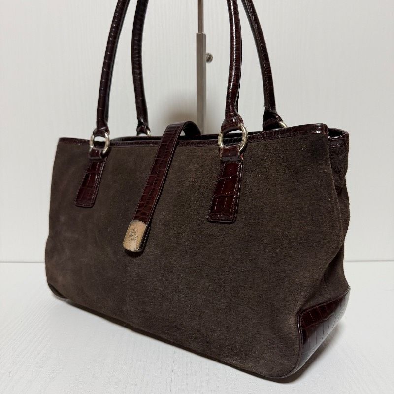 LAUREN RALPH LAUREN ローレンラルフローレン トートバッグ ブラウン スエード クロコ型押し レザー 肩掛け B635