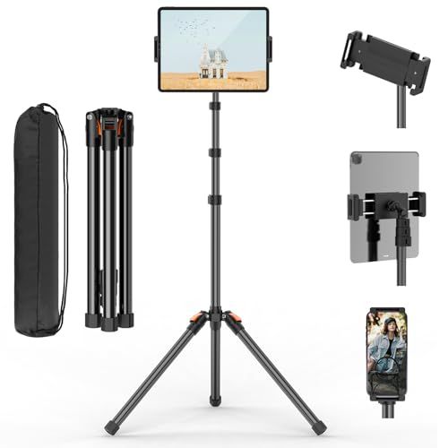 XXZU 182cm Tablet Tripod Tablet Stand, Music Stand, Smartphone Tripod, Tablet Floor Stand, 360° Rotatable, Reverse Folding, 4 Steps, Retractable, 3 Steps, Stable Leg Opening, Online Classes, 4.7 to 13 Inches, Tablet/iPad/i 3d844a9d