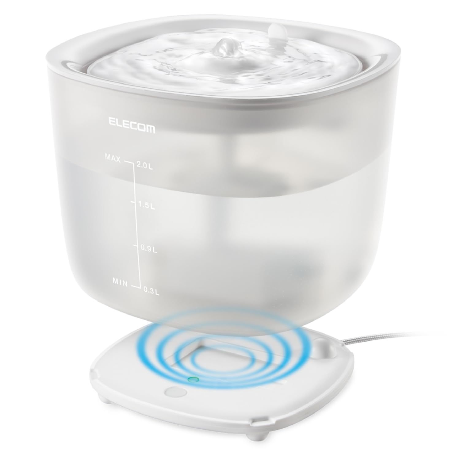 エレコム 自動給水器 容量2L ワイヤレスポンプ 静音 騒音レベル9db以下 フィルター式 2モード搭載 活性炭素/イオン交換樹脂フィルター 猫 中小型犬用 サイレントアクア 幅177×奥行177×高さ144mm(給電ベース含む) ホワイト 4f17d155