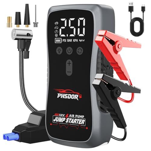 ジャンプスターター 空気入れ 25000mAh 8000A 車用エンジンスターター12V (最大12.0Lガソリン車・10.0Lディーゼル車対応) 150PSI 車緊急始動 搭載LED緊急ライト PSE認証済koe aeabcfec
