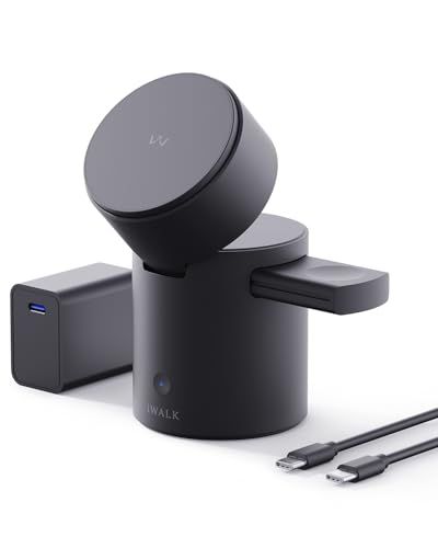 iWALK 3 in 1 ワイヤレス充電器 マグセーフ対応 【自動回転機能付きで、縦向き・横向きの切り替えもスムーズ】 Magsafe対応充電器 充電スタンド マグネット 最大15W 折りたたみ式 置くだけ充電 持ち運びに便利 iPhone 8421fef6