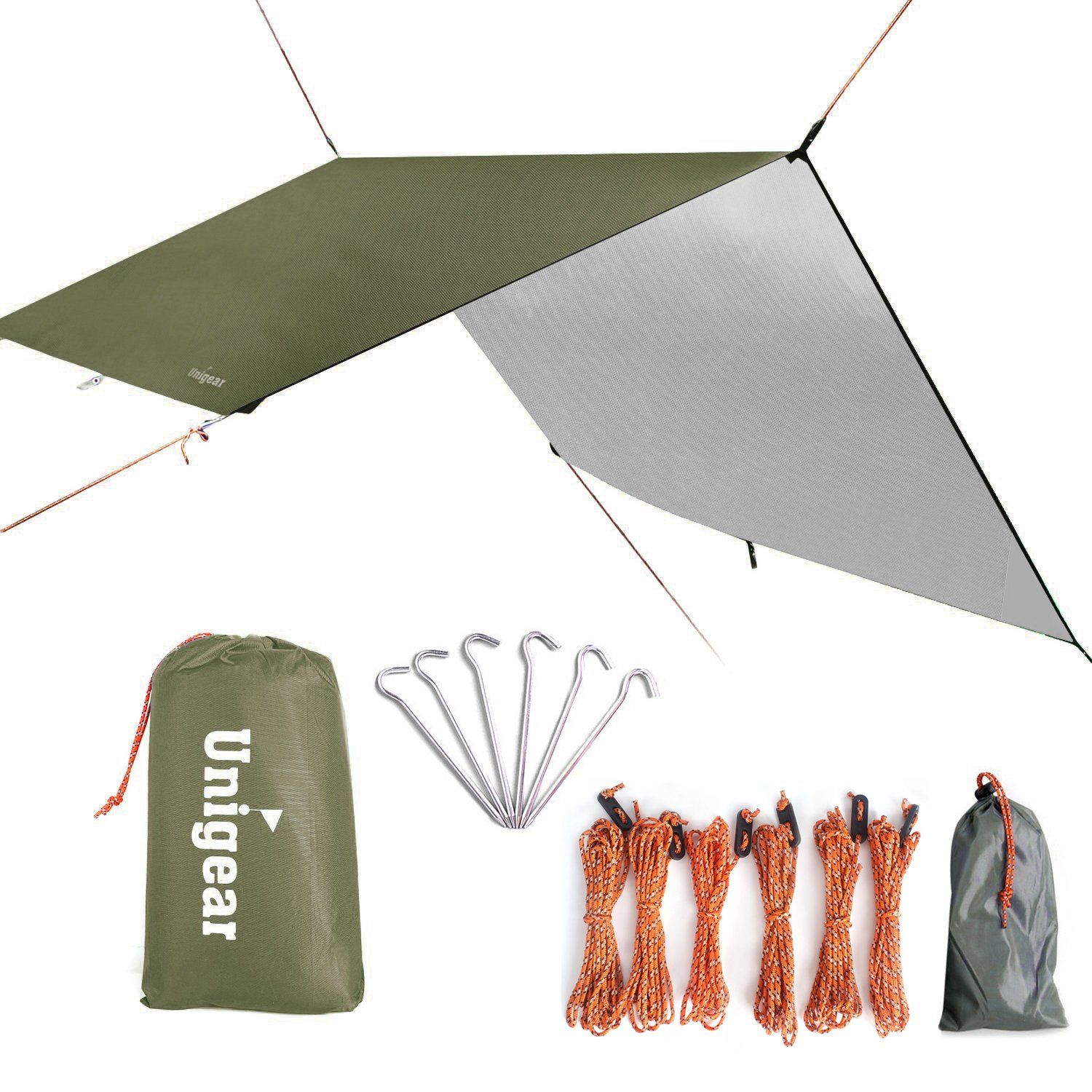 Unigear Waterproof Tarp Camping Tarp Tent Lightweight Awning High Water Resistant UV Protection Heat Shield Sun Shelter Portable Awning Shade with Outdoor Storage Case for 2-6 People 4 Sizes (Army Green, L (300*300)) e 55f1ac16