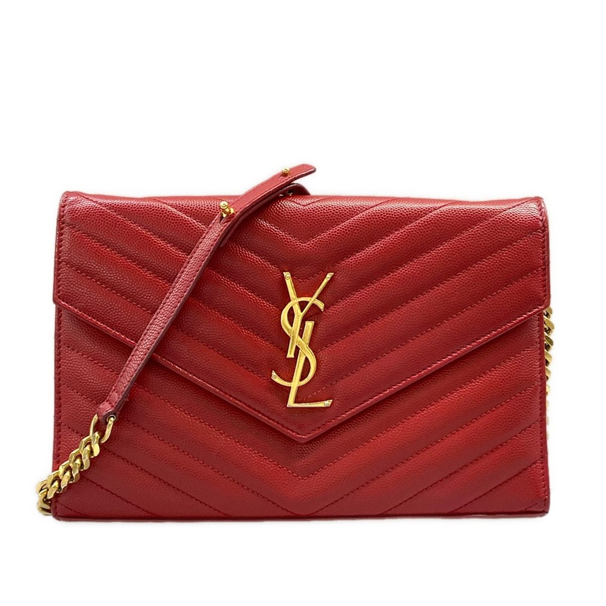 SAINT LAURENT PARIS(サンローランパリ) 財布 モノグラム・サンローランエンベロープ 360452 レッド チェーンウォレット レザー