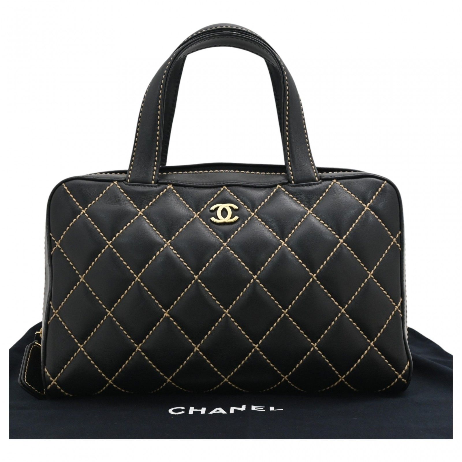 【中古】シャネル ココマーク ロゴ ワイルドステッチ ハンドバッグ ゴールド金具 Aランク ch89159nd