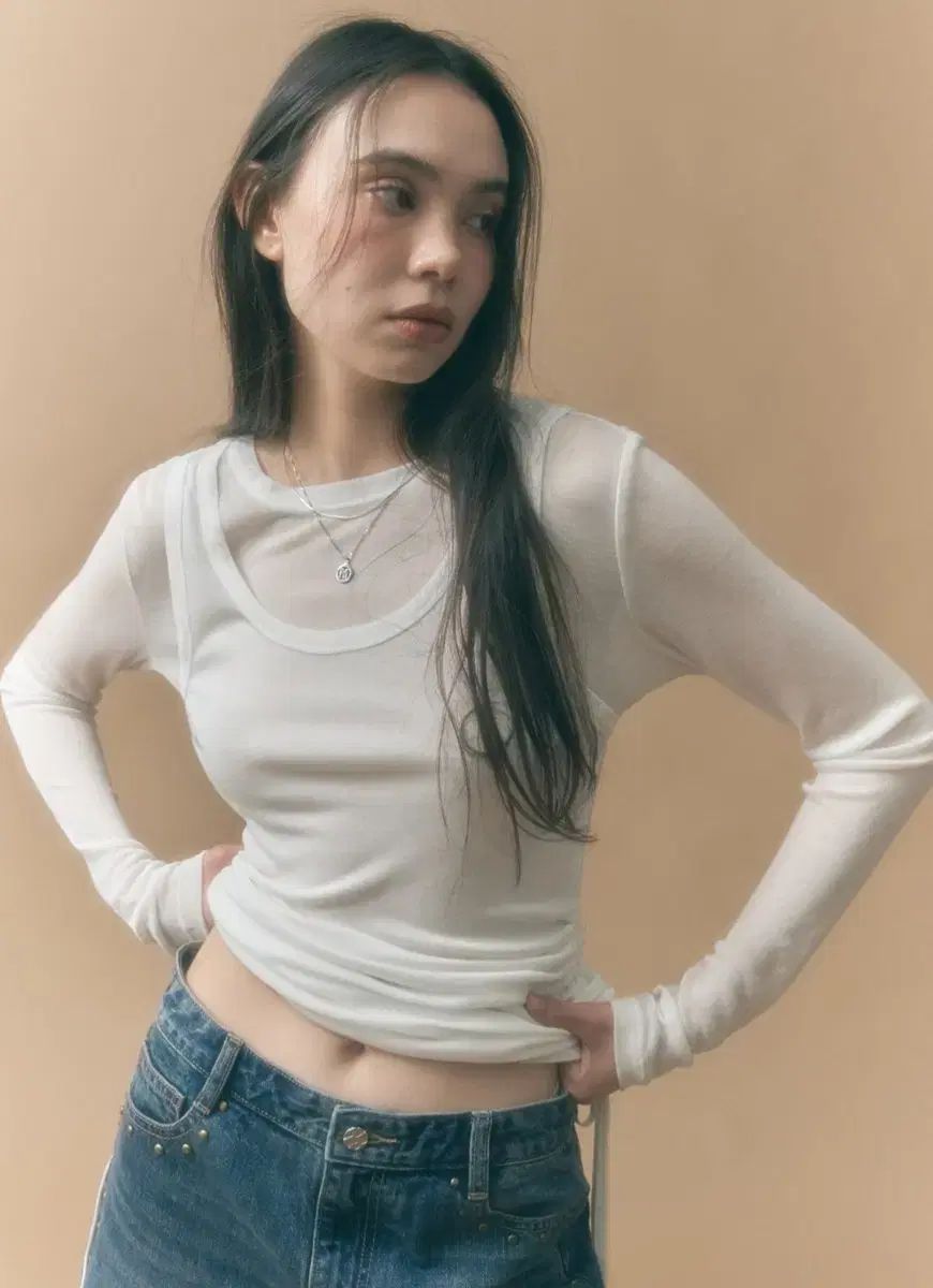 新品 몽ドール サイド シャーリング ノースリーブ レイヤード Tシャツ (定価48)