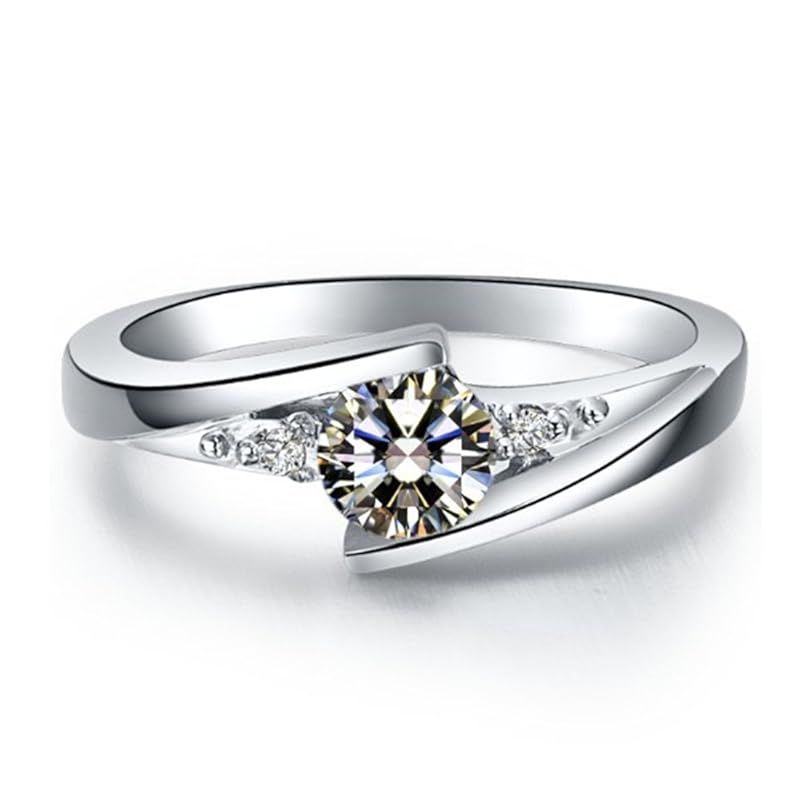 [THREE MAN] 純銀 結婚指輪 女性の婚約指輪 0.5CT 模擬ダイヤモンドプラチナジュエリー 女の子のための美しいケースギフト スタンプPT950