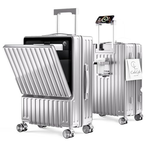 [ColoLife] スーツケース フロントオープン 多機能 キャリーケース 機内持ち込み 前開き 軽量 カップホルダー付き 隠しフック機能 キャリーバッグ USB+Type C充電機能 携帯スタンド TSAロック搭載 耐衝撃 静音 360度 629d0a54