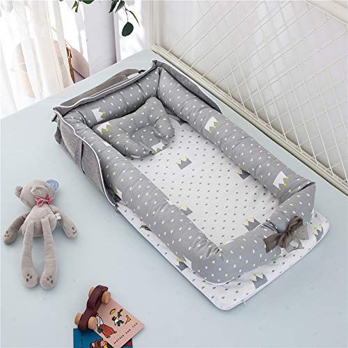 Luddy ベビーベッド 新生児 枕付き ベッドインベッド 折りたたみ式 携帯型ベビーベッド 添い寝 ポータブル 出産祝い 通気性 洗濯可能 0-24ヶ月pms bdf9f0f5