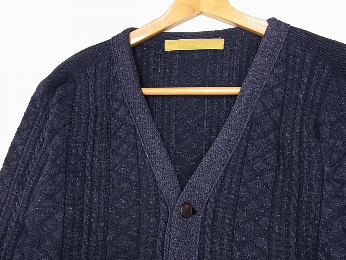 ◇OLD JOE＆Co シルク(絹)混紡 ニットカーディガン ジャケット ネイビー  ケーブル編み込み オールドジョーアンドコー  メンズ ◇OLD JOE＆Co シルク(絹)混紡 ニットカーディガン ジャケット