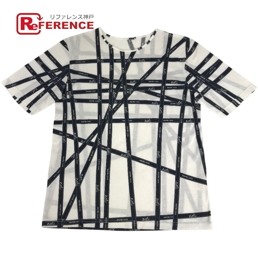 HERMES エルメス 半袖Tシャツ ボルデュック柄 ロゴ 総柄 コットン ブラック