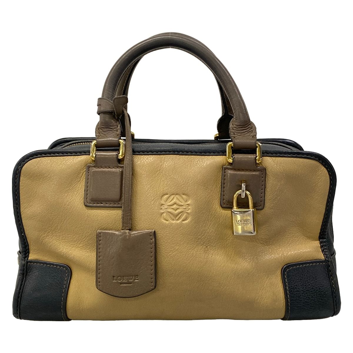 LOEWE(ロエベ) ハンドバッグ アマソナ28 ベージュ×黒×ダークブラウン レザー