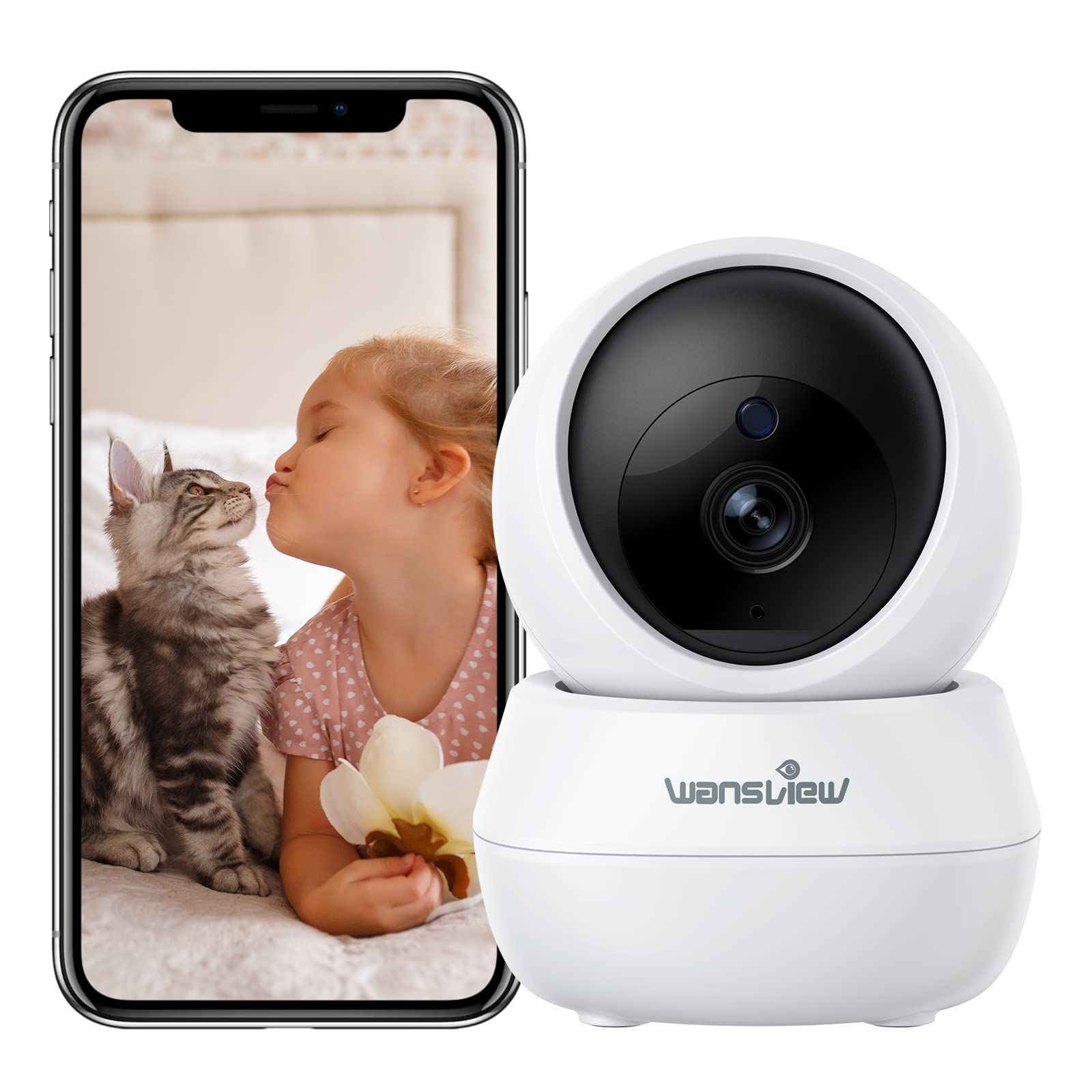 Wansview Q7 監視カメラ室内ペット用-300万画素2K 防犯カメラ- 屋内 動体検出 ネットワークカメラ 2.4GWi-Fi ベビーモニター 360度ペット子供見守りカメラ 暗視撮影 双方向通話 家族共有 Alexa対応 マイクロS 2dd1df6c